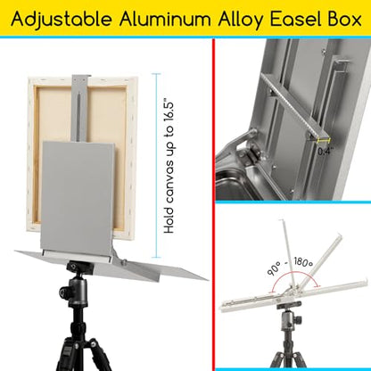 MEEDEN Plein Air Easel for Painting: Adjustable Aluminum Alloy Sketchbox Easel, Collapsible Portable Tripod for Artists, Travel Art Easel Desktop Table Easel Stand
