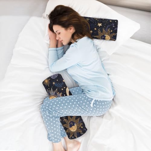 Purple Boho Sun Moon Neck Roll Pillow Bolster Round Health Memory Foam Long Cervical Cylinder Pillows with Removable Washable Cover for Body Bed Legs Back Yoga - color: Purple Boho Sun Moon