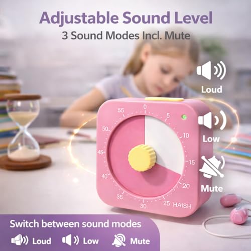 60 Minute Visual Timer for Kids - Premium Countdown Timer with Magnetic Back & Pause Function, Silent Operation for Classroom Teaching Home, Time Management Tool(Batteries Included) (Pink) - color: Pink