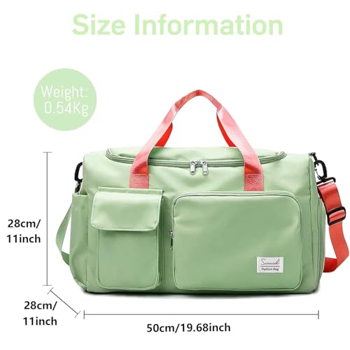 Suruid Gym Bag with Shoe Compartment, Sports Duffle Bag for Women, BPgreen - color: Birght Green Pink