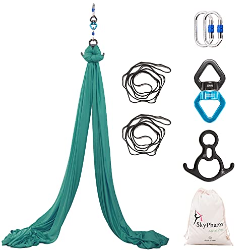 Aerial Silks Yoga Swing Set, Fitness Aerial Yoga Kit | Anti-Gravity Flight Aerial Yoga Hammock Kit; Low/Non Stretch Nylon Tricot Fabric; For Fitness & Dance; Hardware Included - color: Emerald Green
