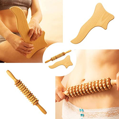 Neck Massager Roller Stick and Gua Sha - Wooden Foam Roller Massage Tools for Relaxation, Pain Relief, and Improved Circulation - Ideal for Back, Shoulder, and Neck Therapy - color: Roller & Paddle