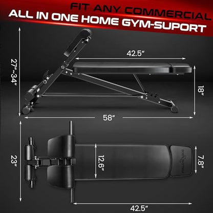 BODY RHYTHM Adjustable Weight Bench, Foldable Roman Chair for Full Body Workout, Sit up bench, Hyper Back Extension, Incline, Flat & Decline Bench