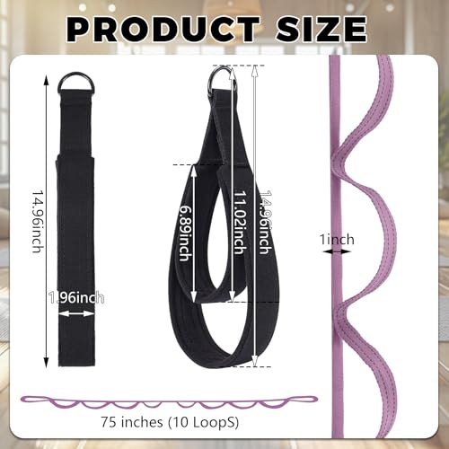 Pilates Straps for Reformer, Fitness D-Ring Double Loop Exercise with 10-Loop Sports Yoga Stretch Band, Double Loop Straps for Yoga, Pilates, Dance, Flexibility & Exercise