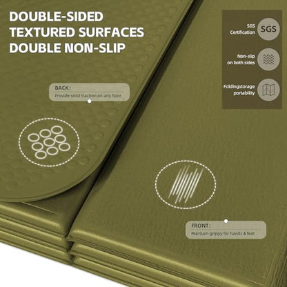 LVME Foldable Yoga Mat Thick, 76"x26"x0.4" Extra Long, 10mm Exercise Mat - color: Sage Green