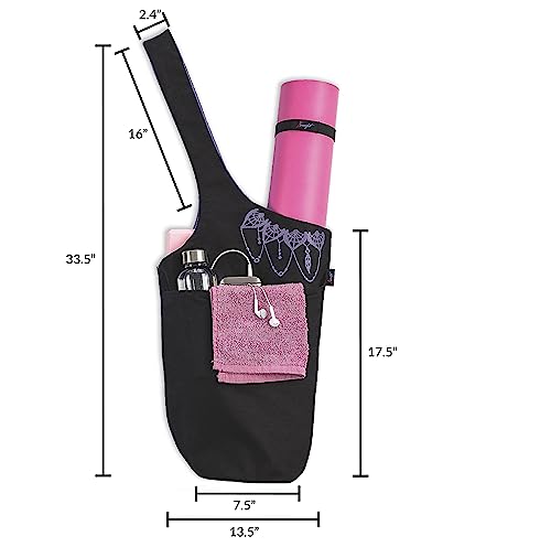Yoga Mat Bag & Carrier with Pockets for Women - color: Black & Lavender Purple