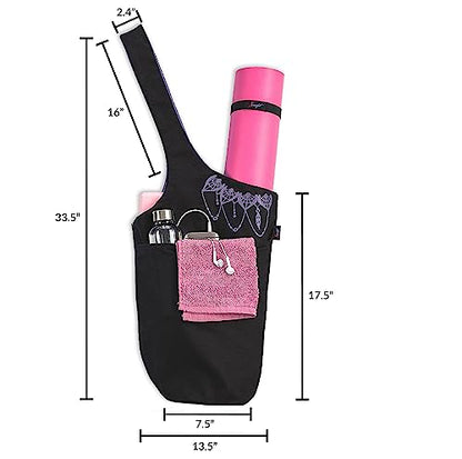 Yoga Mat Bag & Carrier with Pockets for Women - color: Black & Lavender Purple