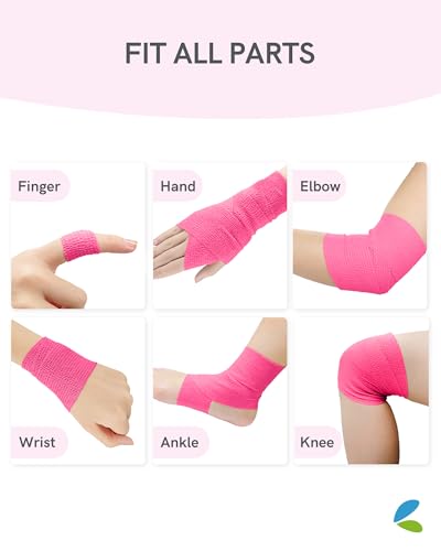 FriCARE Self Adhesive Bandage Wrap, Medical Tape in First Aid Kit, Pink | Elastic Cohesive Bandages for Sports/Vet/Wrist Ankle Wounds, 2 Inches X 5 Yards, Latex-free 6 Rolls - color: Pink
