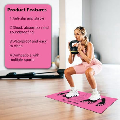 Squat Mat with Foot Position Guide, Anti-Slip Squat Target Mat for Home Gym, Leg, Glute and Ab Workouts, Lightweight Rollable Exercise Mat, 31.5" x 13.78" - color: Pink