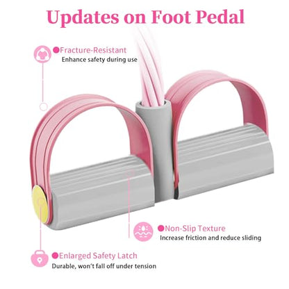 Pedal Resistance Band with Handle, Durable 6-Tube Exercise Bands - color: Pink & Gray