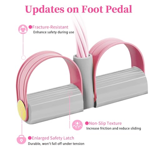 Pedal Resistance Band with Handle, Durable 6-Tube Exercise Bands - color: Pink & Gray