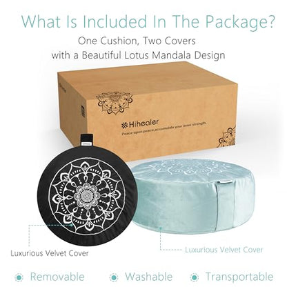 Hihealer Meditation Cushion, Traditional Tibetan Velvet Meditation Pillow - color: Tranquil Night & Day