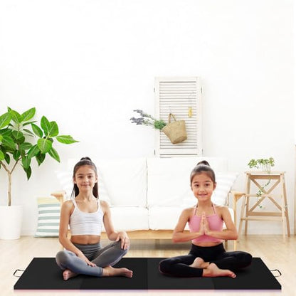 Superior Thick Folding Gymnastics Mat - 6.2x2.6ft, 2-Inch Foam, 5-Panel High-Density Exercise Tumbling Pad with Leather Surface, Carry Handles, Home Gym, Yoga, Pilates, Aerobics, Martial Arts - color: Black, size: 6 x 2 ft Four-Fold
