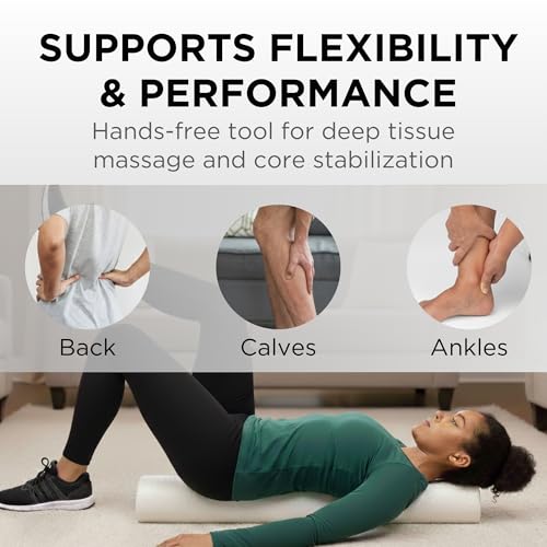 THERABAND Pro Foam Roller, Half Round, 6" x 36", Deep Tissue Massage, White | Half round foam roller with a flat base for stretching, balance work and gentle back support - size: 6" x 36" - Half- Round