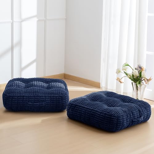 HIGOGOGO 6" Floor Pillow Cushion for Adults, Meditation Cushion Pillow, Blended Corduroy Cover, Large Square Floor Sitting for Tatami Living Room or Yoga, 2Pack, Navy - color: Square Navy, size: 6" Thick(Pack of 2)