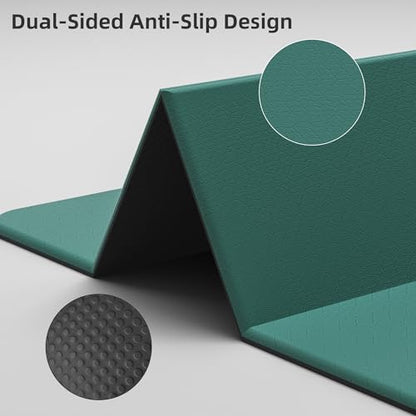 HAHE 7-Fold Design Extra Thick Yoga Mat 72"L x 24"W x 0.47", TPE - color: Dark Green & Black