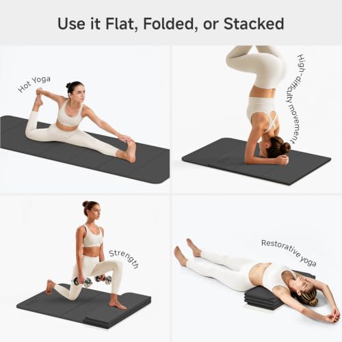 PAIDU Foldable Yoga Mat 10mm Thick, 75"x26" Non-Slip Fitness Exercise Mat - color: Black