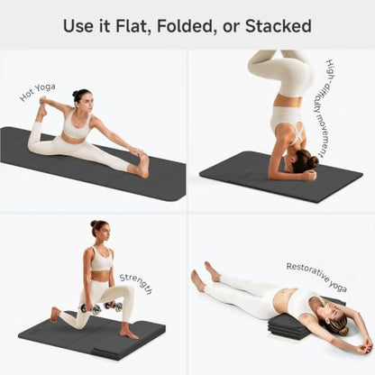 PAIDU Foldable Yoga Mat 10mm Thick, 75"x26" Non-Slip Fitness Exercise Mat - color: Black