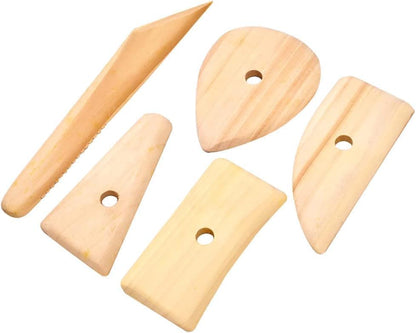 5Pcs Pottery Clay Tools Set, Wooden Ribs Scrapers for Ceramic Sculpting and Shaping