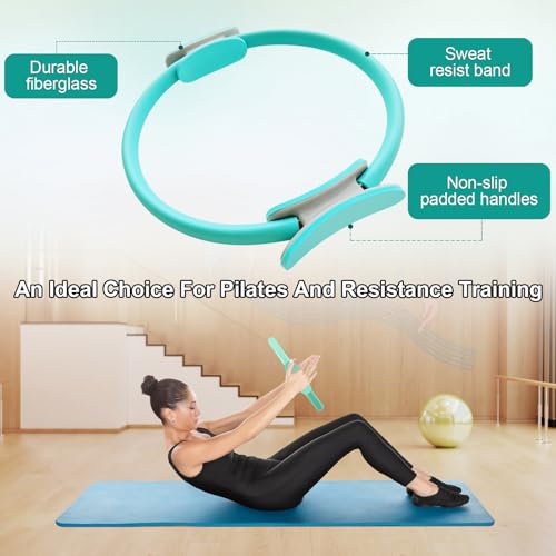 Pilates Ring 15 Inch Magic Circle Ring, Dual Padded Handles Pilates Rings Circle, Adjustable Yoga Ring - color: Green