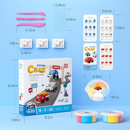 Air Dry Clay Kit for Kids - 3 Boxes Pull Back Car Making | Modeling Clay with Sculpting Tools, Base, Backing Board, Tutorial, Ultra Light & Soft, Creative DIY Arts and Crafts Toys - color: City Rescue Team