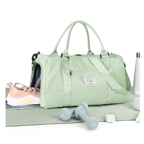 Gym Bag Womens Mens with Shoes Compartment and Wet Pocket Travel Duffel Bags for Women for Plane Sport Gym Tote Bags Swimming Yoga Small Waterproof Weekend Overnight Carry on Bag Hospital Holdalls - color: A15-Grass Green