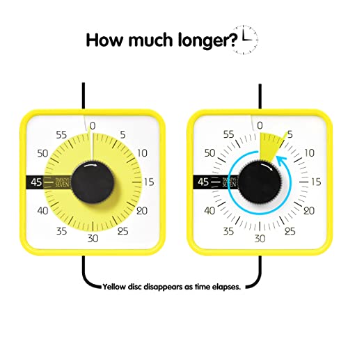 TWENTY5 SEVEN Countdown Timer 7.5 inch; 60 Minute 1 Hour Visual Timer – Classroom Teaching Tool Office Meeting, Mechanical Countdown Clock for Kids Exam Time Management Magnetic, Yellow - color: Yellow