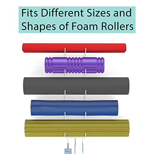 Wallniture Guru Yoga Mat Holder Wall Mount with 3 Hooks for Hanging Yoga Strap, Resistance Bands, 5-Sectional Metal - color: White, size: 31.5'' H | 5 Sectional