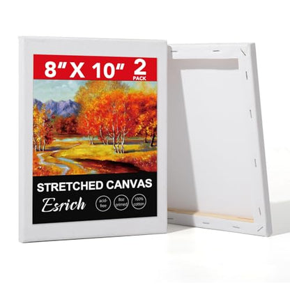 ESRICH Stretched Canvas for Painting, 2 Pack 8x10 Canvas Value Pack, Primed Acid-Free Cotton Blank Canvas, Paint Canvases for Oil & Acrylic Paint. - size: 8x10in