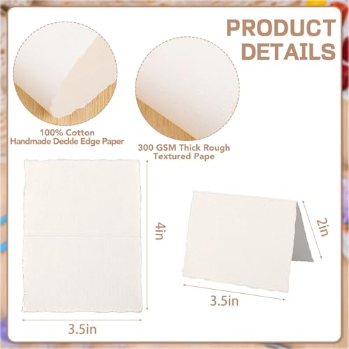 25 Sheets Watercolor Paper Cards, Folded 3.5 x 2 in, 300 GSM, Deckle Edge | Handmade Cotton Paper, Rough Cold-Pressed Texture, Absorbent and Durable for Watercolor, Cards, Invitations, and Crafts - size: Folded to 3.5 x 2 inch
