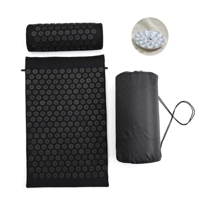 Acupressure Mat and Pillow Set for Back/Neck Pain Relief and Muscle Relaxation (Black/Black)
