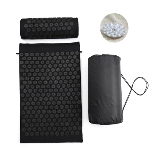 Acupressure Mat and Pillow Set for Back/Neck Pain Relief and Muscle Relaxation (Black/Black)
