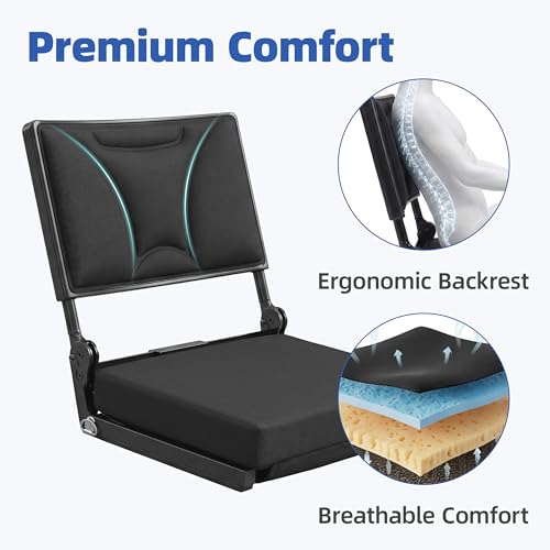 Stadium Seats with Back Support, Height & Angle Adjustable Reclining Backrest, Ultra-Soft Multi-Layer Foam Cushion, Portable Bleacher Chairs for Sports Events,Outdoor Camping & Concerts