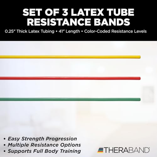 THERABAND Resistance Tubes, Band, Exercise, Set - color: Yellow/Red/Green - Beginner Set