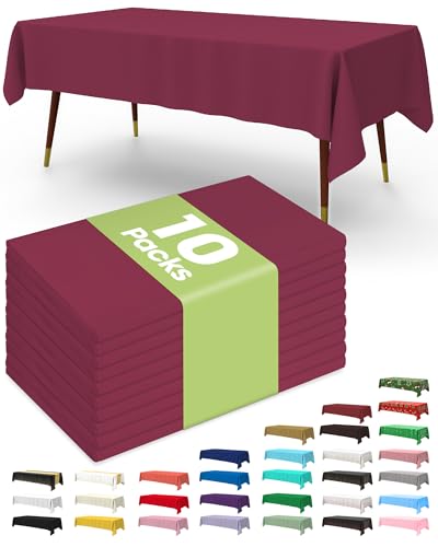 Pureegg Plastic Table Cloth Disposable 8 Pack 54 x 108 Inch, Burgundy | Thanksgiving, Harvest Party, Fall Decor, Leakproof & Sturdy, Burgundy, Tablecloth - color: Burgundy, size: 54" X 108" Rectangle