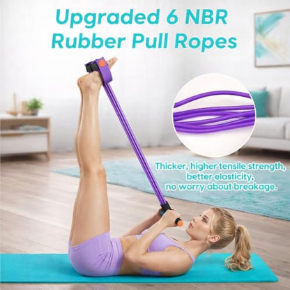 Upgraded Pedal Resistance Bands with Comfort Handle, 6-Tubes Elastic Bands for Exercise, Natural Rubber Resistance, Multifunction Bands for Abdomen, Waist, Core, Arm, Leg, Pilates & Full Body Workout