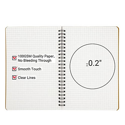 EUSOAR Hard Cover Spiral Notebook, A5 3Pack 5.5"x8.3" 120 Pages Graph Spiral Notebook Journals, Wirebound Journal Sketch Notebook for Math and Science Students Engineering Artist Drawing - color: Kraft, size: A5