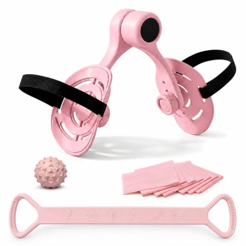 Thigh Trainer for Men & Women,360°Adjustable Pelvic Floor Muscle Trainer, Inner Thigh Exerciser with Massage Ball Set，Resistance Bands for Working Out,Home Fitness Equipment for Hip, Leg, Arm (Pink)