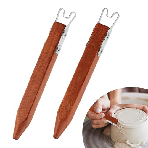Pottery Trimming Tool for Clay and Ceramics Bottom Foot, 2 Pcs Clay Wheel Throwing Carving Scraper, Stainless Steel Shaper with Red Sandalwood Handle for Bowl Cup Vase, 4mm & 6mm