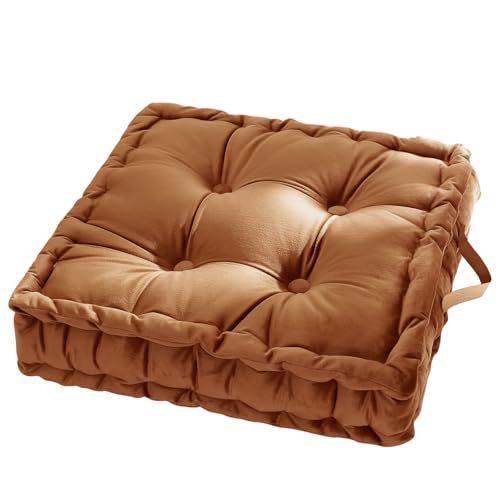 vctops Fall Square Solid Color Velvet Seat Cushion with Handle Tufted Thicken Chair Pad Tatami Floor Pillow Cushion 16.5"x16.5"x4" Dark Orange - color: Dark Orange