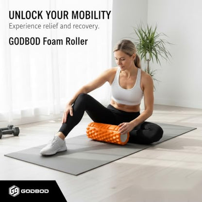Foam Roller - Deep Tissue Medium Density Muscle Massager with Myofascial Trigger Point Release, Back Massage Roller for Soreness and Mobility 13 x 5.5 Inch, with eBook - color: Orange