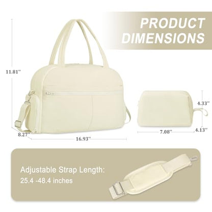 Sports Gym Bag for Women, Travel Duffle Bag with Shoe Compartment & Wet Pocket, Fitness Yoga Bag - color: S-Beige