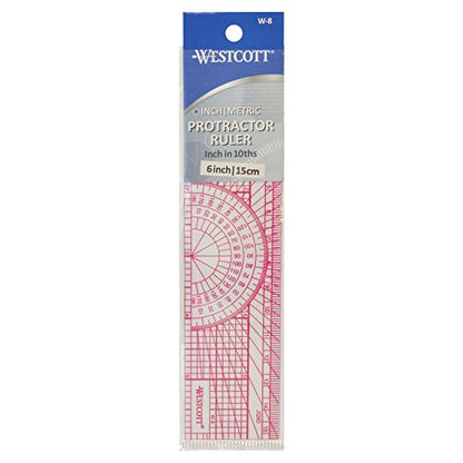 Westcott W-8 Engineers’ Protractor Ruler, 6 in (Pack of 2) - size: 1 Count (Pack of 2)