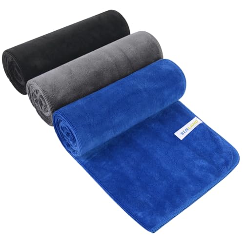 SINLAND Microfiber Gym Towels, Workout Sweat Towel 16x32In - color: Black+grey+dblue