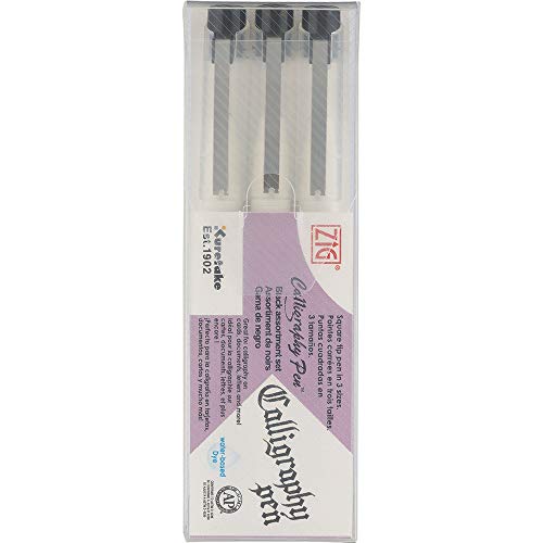 Kuretake ZIG CALLIGRAPHY PEN SQUARE Tip BLACK 3 Set, 1mm, 2mm, 3mm, For Italic and Gothic Calligraphy Beginners, AP-Certified, Odourless, Xylene Free, Professional quality, Made in Japan