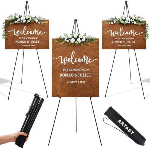 ARTASY 63" Easel Stand for Wedding Signs, Posters, Portable Artist Easel for Painting Canvas, Tripod for Home and Office, Supports 5 lbs-Black 3/Pack - color: Black