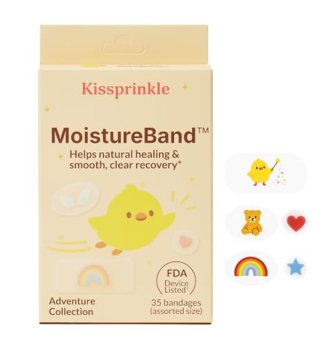 MoistureBand, Fast Healing Hydrocolloid Bandages for Kids, Waterproof & Gentle on Skin (Adventure Collection, 35 Count)