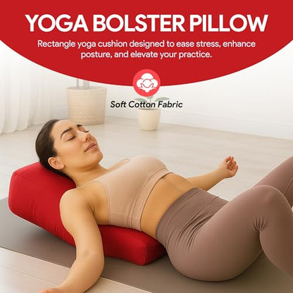 Rectangular Yoga Bolster Pillow for Meditation, Yoga & Back Support – Soft Meditation Cushion with Removable Hand Wash Cotton Cover & Carry Handle (Red) - color: Red