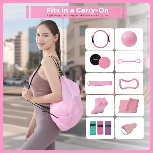 Home Pilates Kit Pilates Equipment Set for Women, Pilates Essentials Kit - color: Rose Pink - 11 Pieces Kit