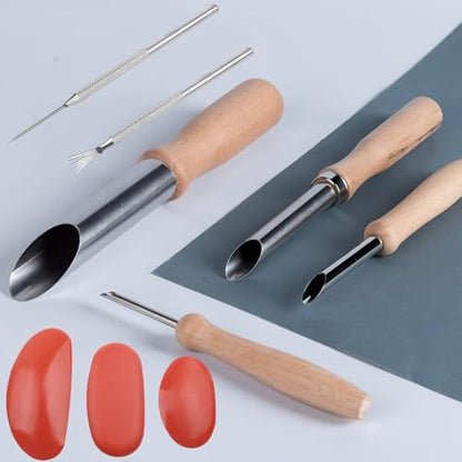 Accfore 9 Pack Rubber Pottery Clay Ribs for Sculpting Texturing Artists | Stainless Steel Circular Clay Hole Cutters, Clay Ceramic Needle,Feather Wire Texture Detail Tools Crafts for Modeling Potter